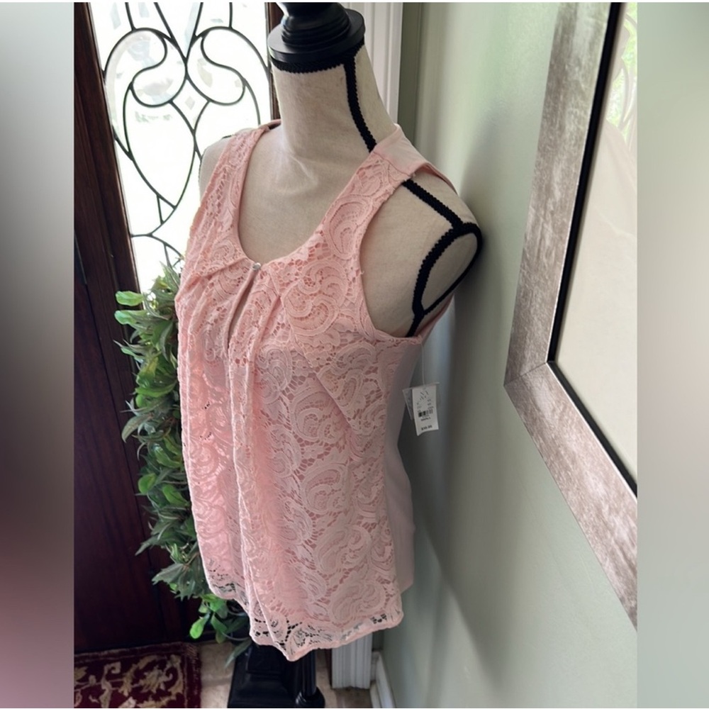 New York & Company Light Pink Lace Top - Picture 2 of 6